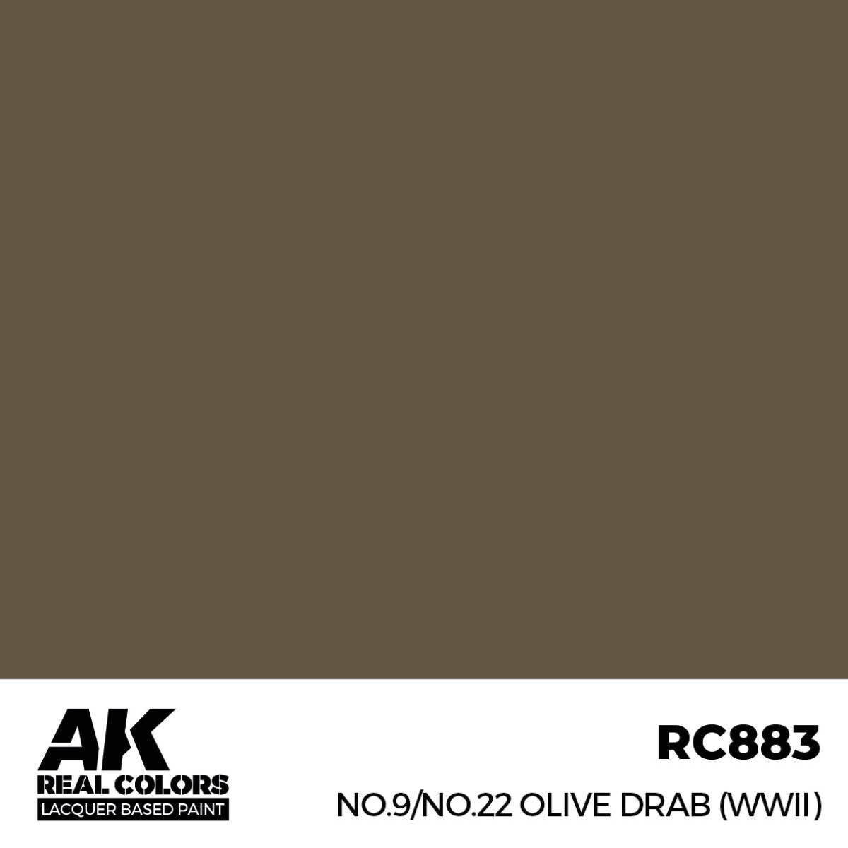 AK Interactive Real Colors: No.9/No.22 Olive Drab (WWII) - 17ml Lacquer Paint AK Interactive