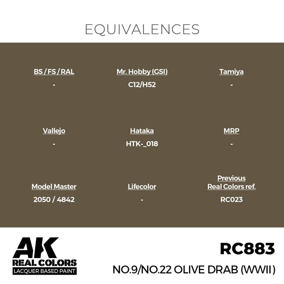 AK Interactive Real Colors: No.9/No.22 Olive Drab (WWII) - 17ml Lacquer Paint AK Interactive
