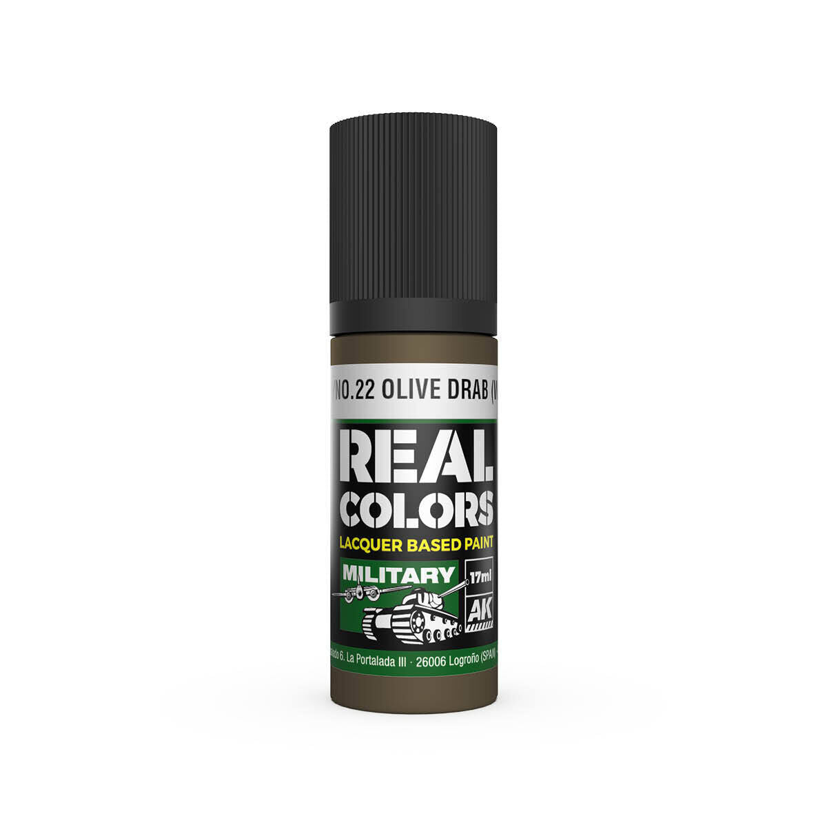 AK Interactive Real Colors: No.9/No.22 Olive Drab (WWII) - 17ml Lacquer Paint AK Interactive