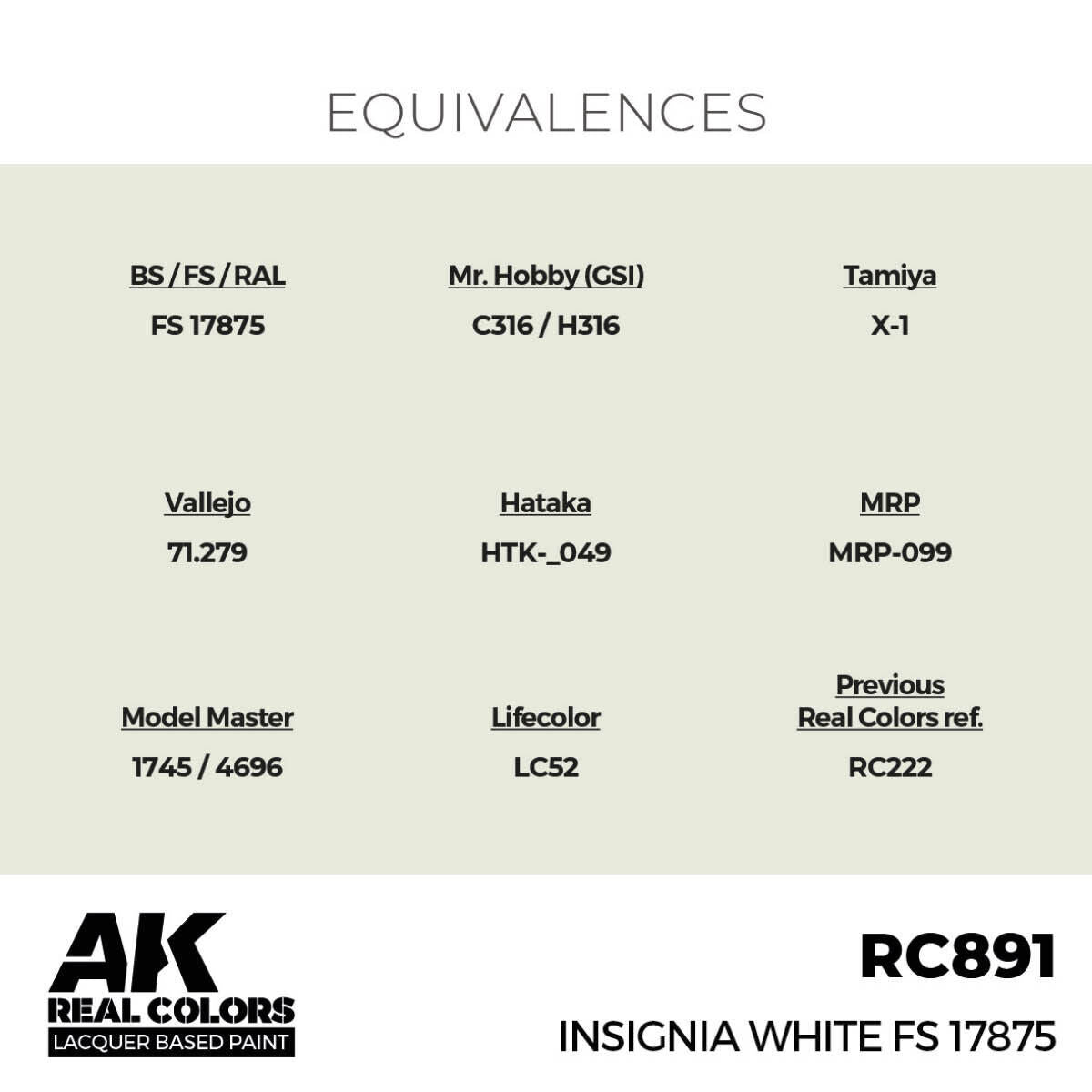 AK Interactive Real Colors: Insignia White FS 17875 - 17ml Lacquer Paint AK Interactive