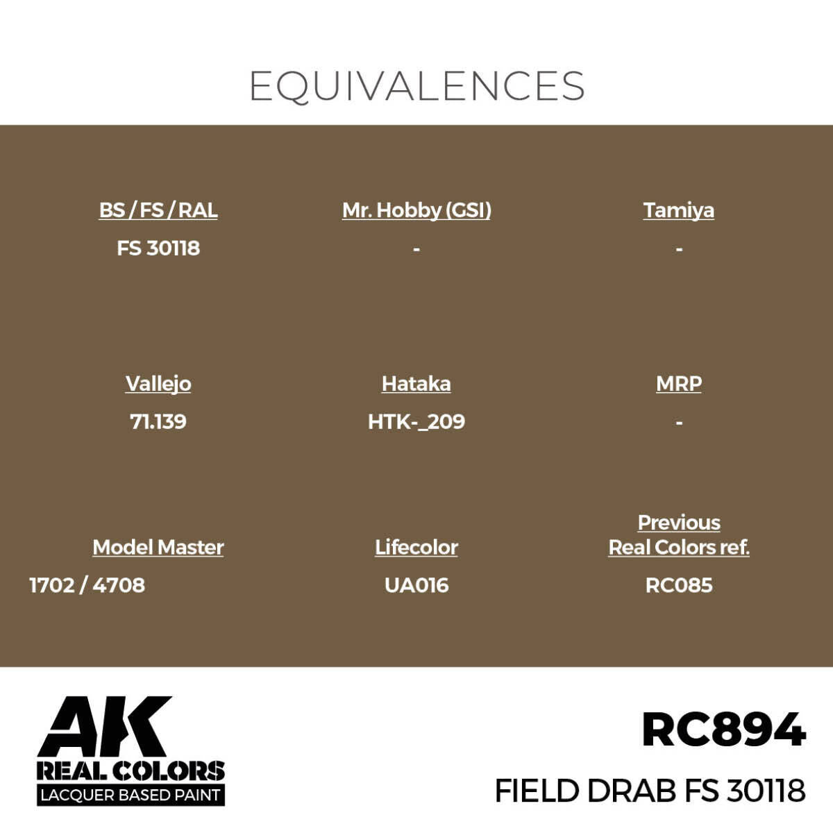 AK Interactive Real Colors: Field Drab FS 30118 - 17ml Lacquer Paint AK Interactive