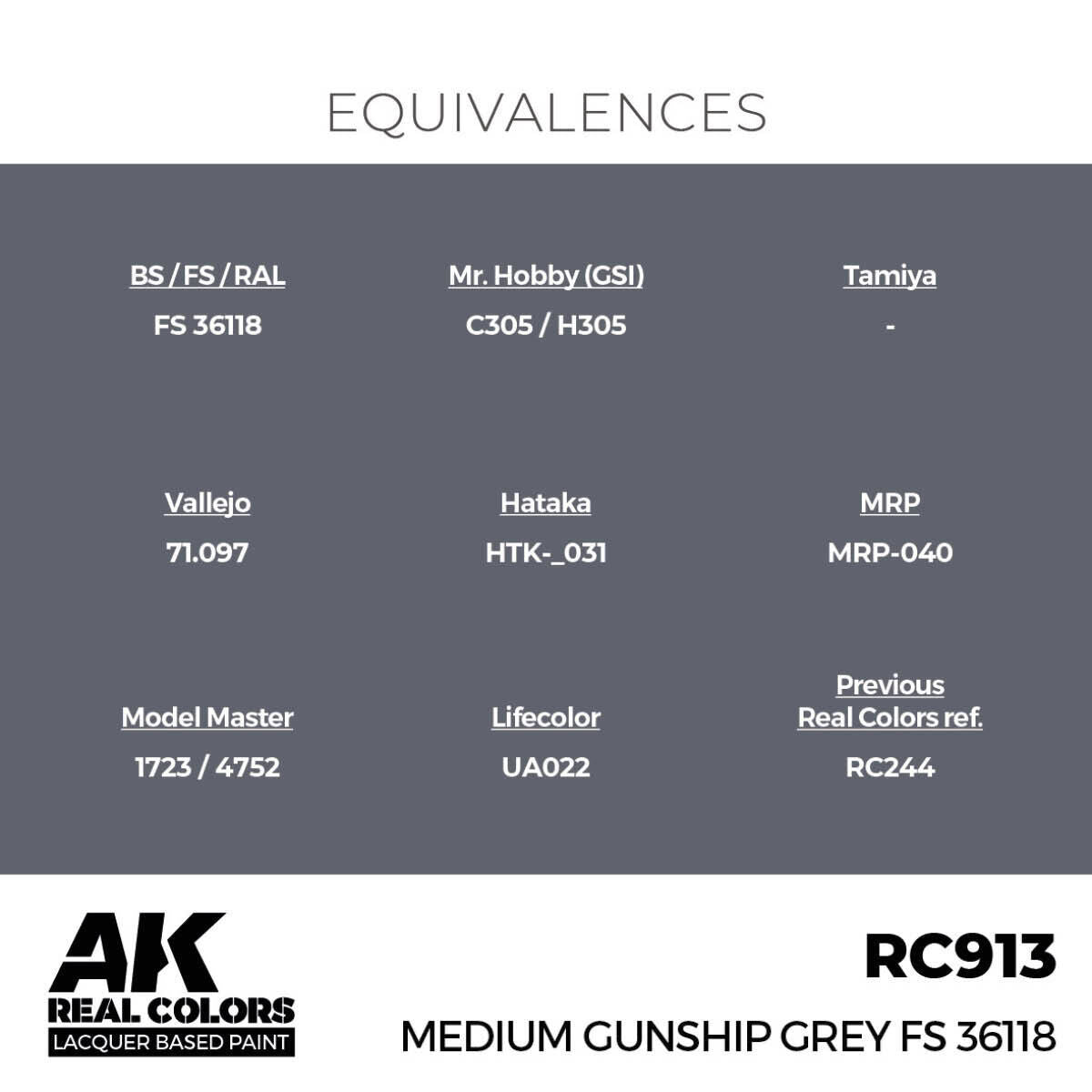 AK Interactive Real Colors: Medium Gunship Grey FS 36118 - 17ml Lacquer Paint AK Interactive