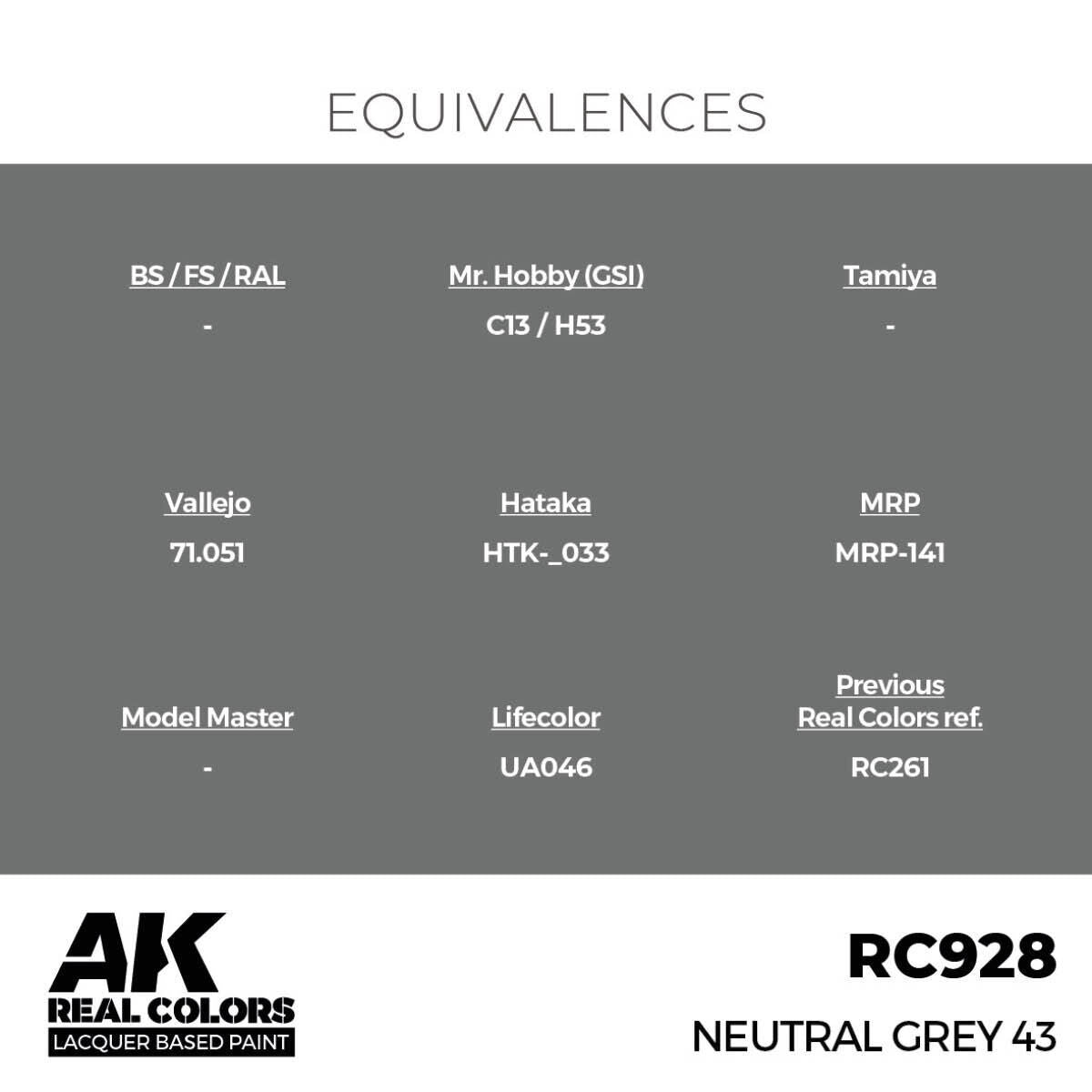 AK Interactive Real Colors: Neutral Grey 43 - 17ml Lacquer Paint AK Interactive