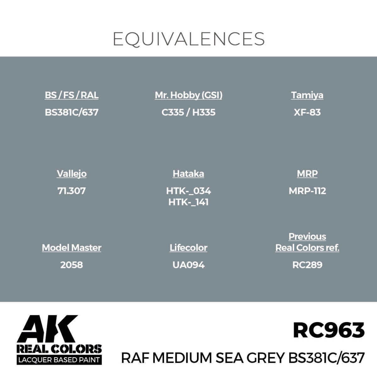 AK Interactive Real Colors: RAF Medium Sea Grey BS381C/637 - 17ml Lacquer Paint AK Interactive
