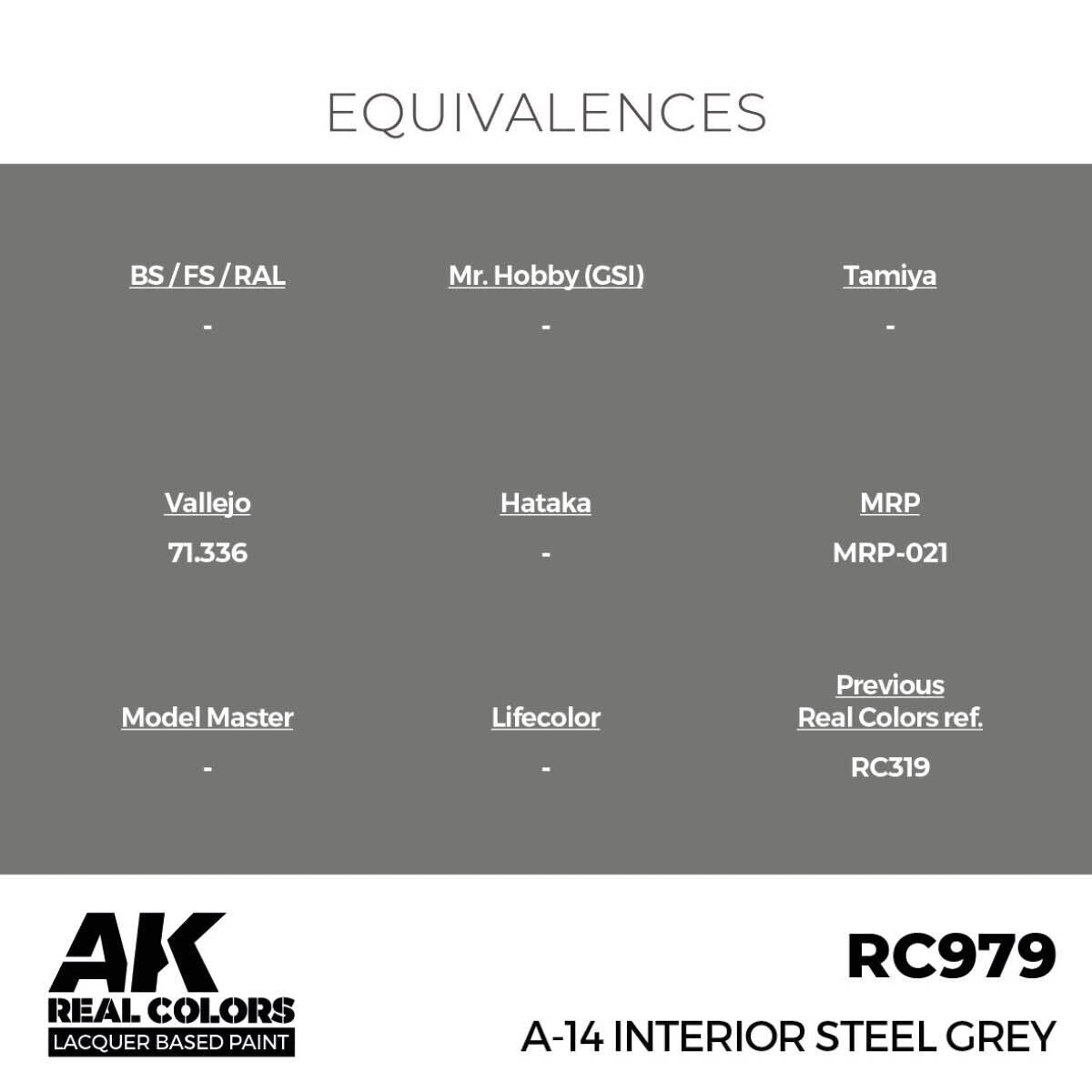 AK Interactive Real Colors: A-14 Interior Steel Grey - 17ml Lacquer Paint AK Interactive