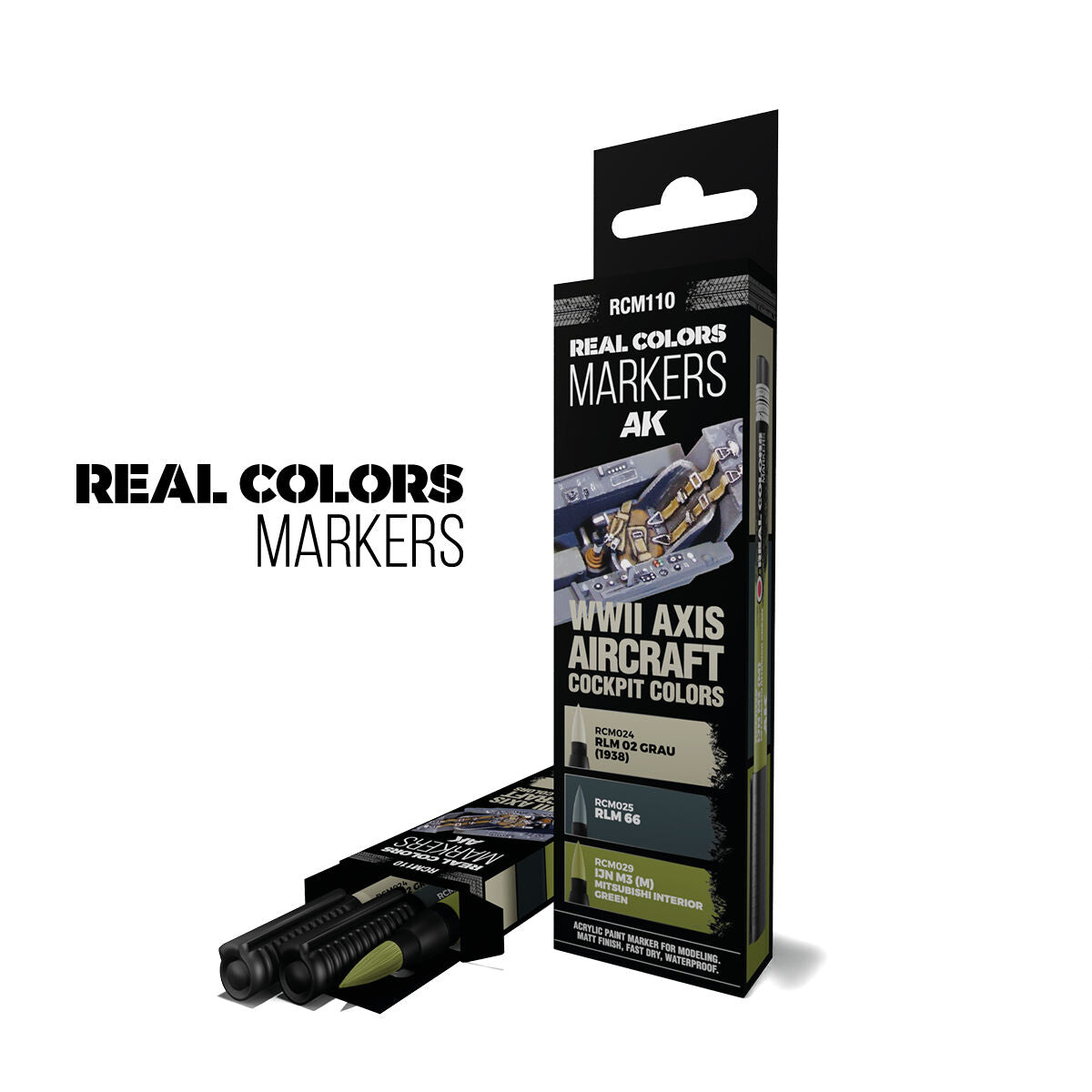 AK Interactive Real Colors Markers: WWII Axis Aircraft Cockpit Colors - Set 3 Arcylic Paint Markers AK Interactive