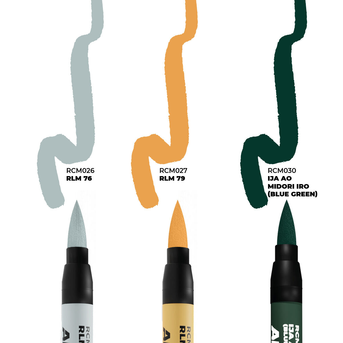 AK Interactive Real Colors Markers: WWII Axis Aircraft Squiggle Camouflage Colors - Set 3 Arcylic Paint Markers AK Interactive