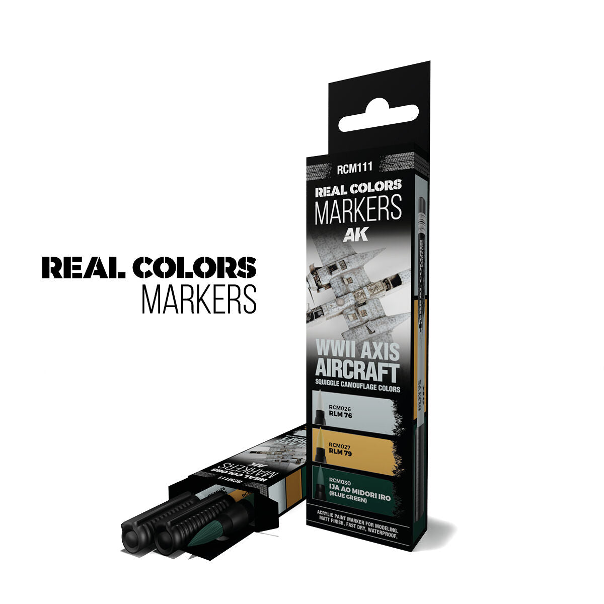 AK Interactive Real Colors Markers: WWII Axis Aircraft Squiggle Camouflage Colors - Set 3 Arcylic Paint Markers AK Interactive