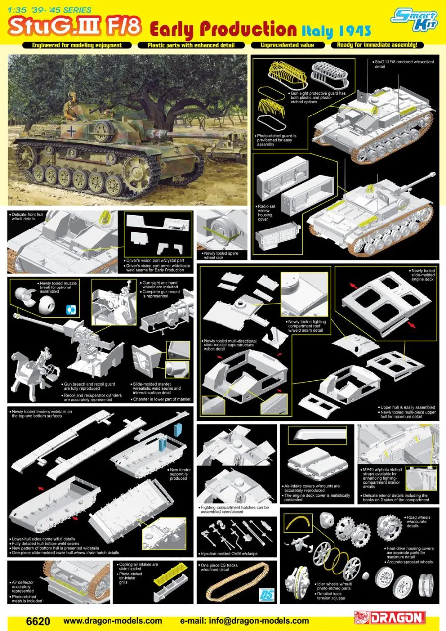 Dragon 1/35 StuG.III Ausf.F/8 EARLY PRODUCTION ITALY 1943 (SMART KIT) Plastic Model Kit Dragon