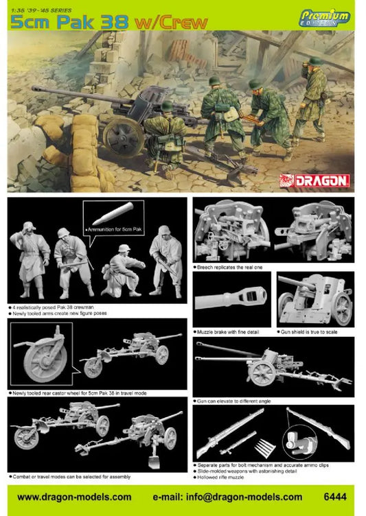 Dragon 1/35 5cm Pak 38 w/Crew Plastic Model Kit Dragon