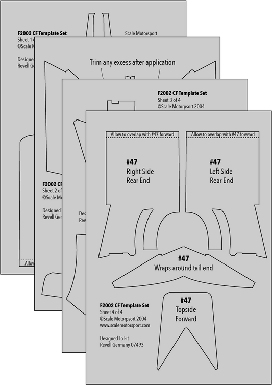 Scale Motorsport 1:12 F2002 4 Sheet Carbon Fiber Template Set Scale Motorsport