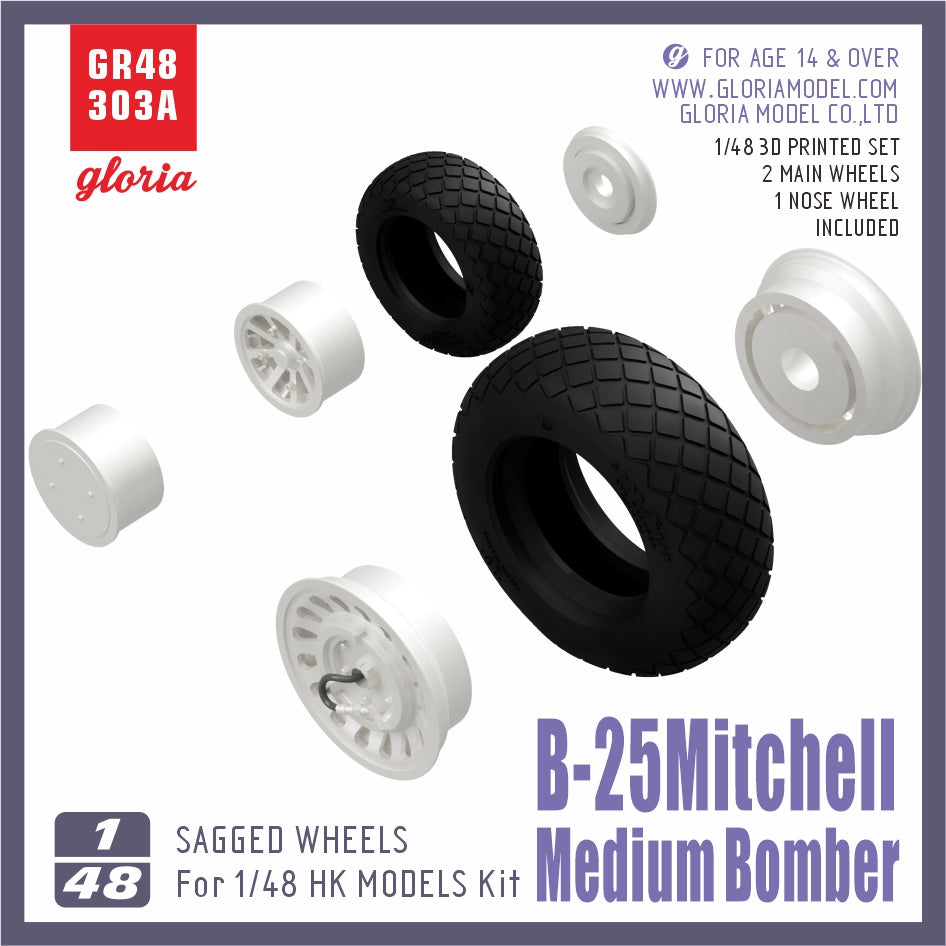 Gloria 1:48 B-25 Mitchell Sagged Wheels (Type 1) E.T. Model