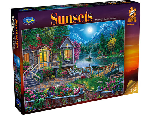 Holdson 1000 Piece Jigsaw Puzzle Sunsets Moonlight House by Lake Holdson