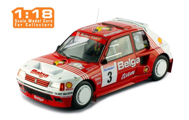 IXO Models 1/18 Peugeot 205 T16 #3 B.Darniche - A.Mahe Rally Ypres 1985 IXO Models
