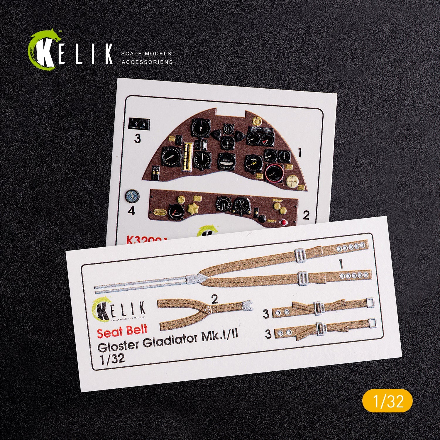 Kelik 1:32 Gloster Gladiator Mk.II interior 3D decals for Icm kit Reskit
