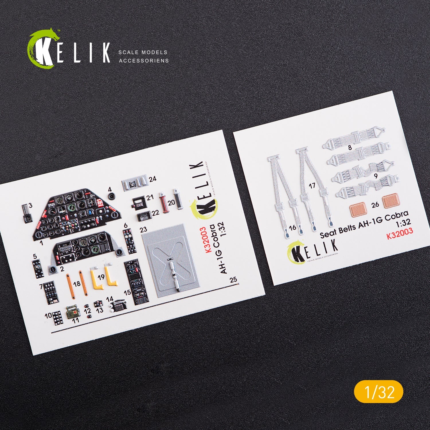 Kelik 1:32 AH-1G Cobra interior 3D decals for Icm kit Reskit