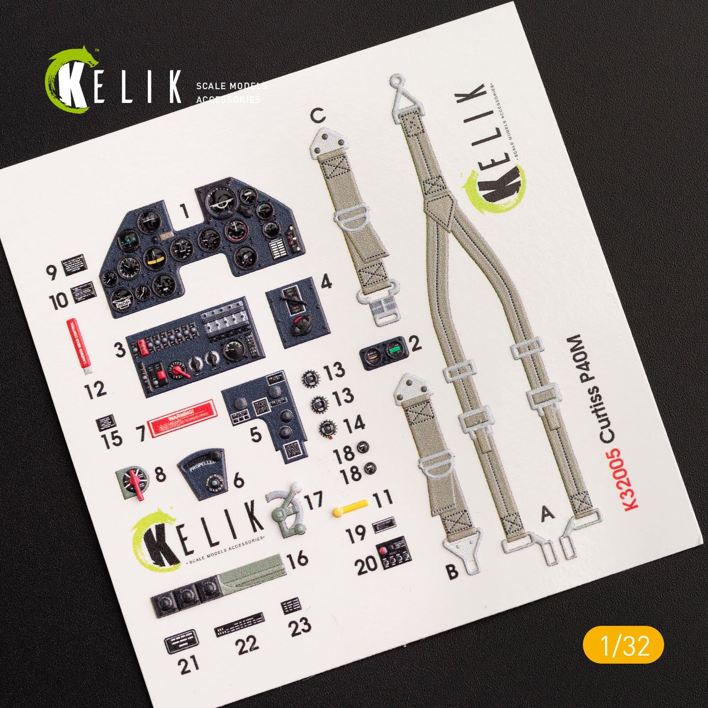 Kelik 1:32 P-40M interior 3D decals for Trumpeter kit Reskit