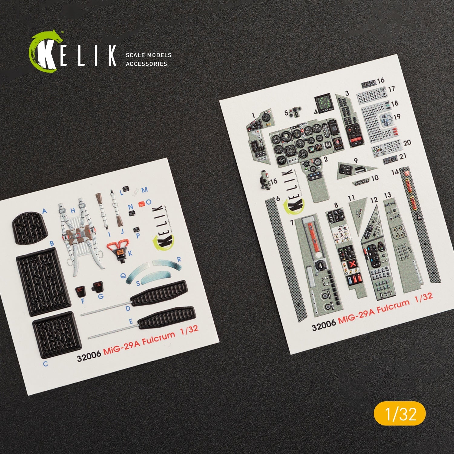 Kelik 1:32 MiG-29A (9-12) "Fulcrum" interior 3D decals for Trumpeter kit Reskit