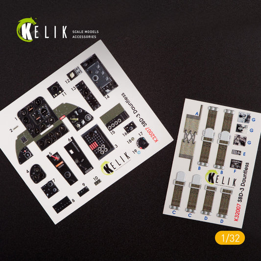 Kelik 1:32 SBD-3 "Dauntless" interior 3D decals for Trumpeter kit Reskit