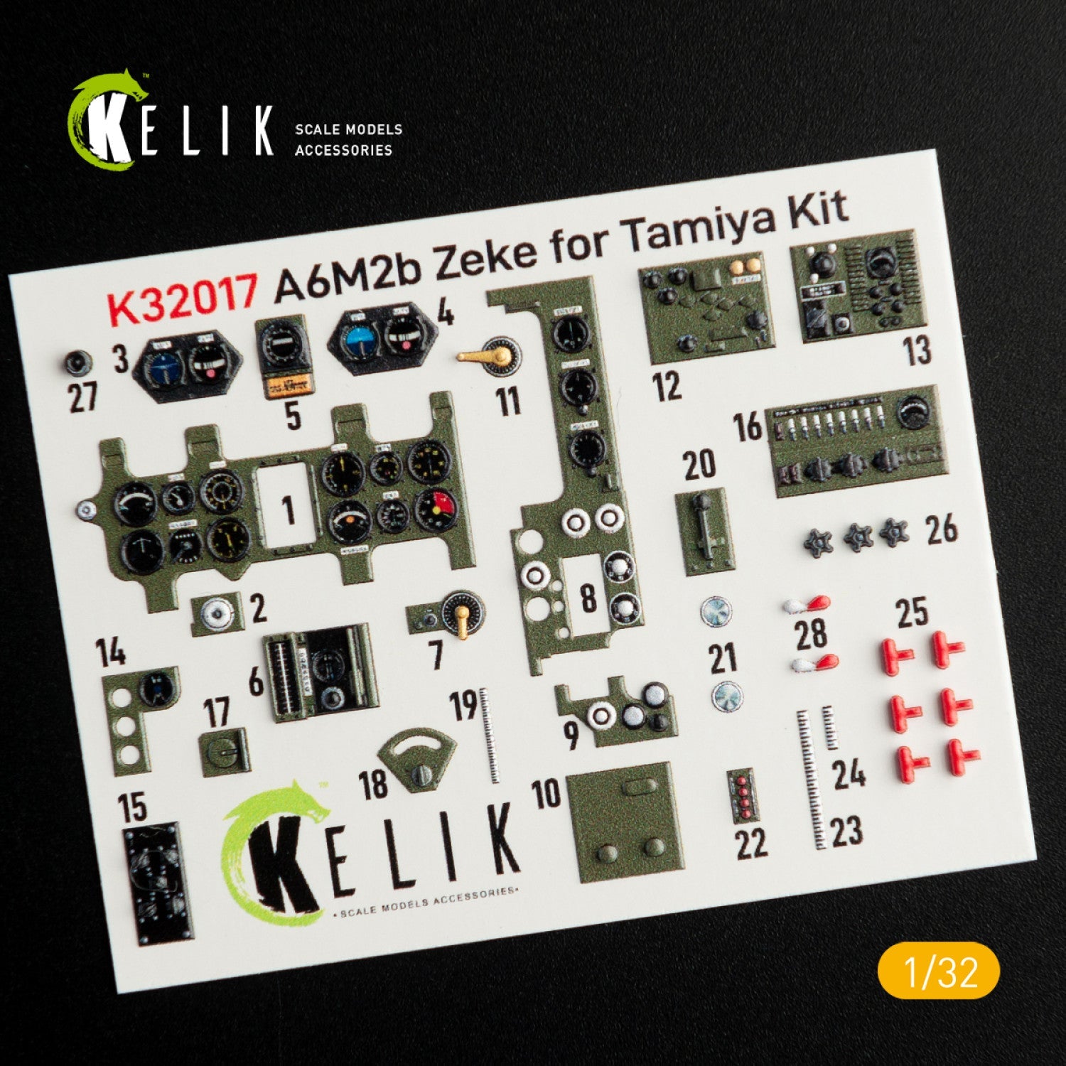 Kelik 1:32 A6M2B Zeke - Interior 3D Decal for Tamiya kit Reskit