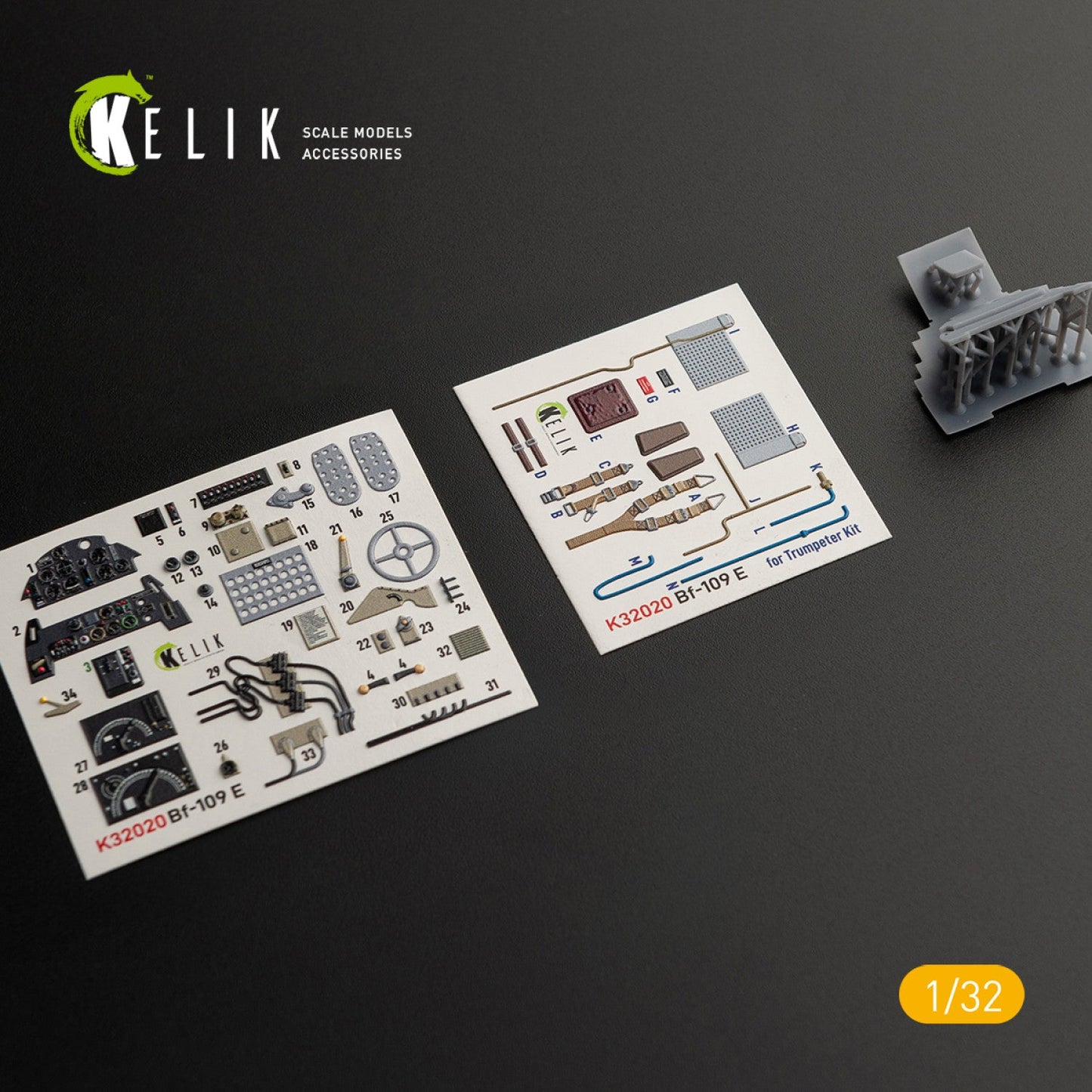 Kelik 1:32 BF-109 E - Interior 3D Decal with 3D printed parts for Trumpeter kit Reskit