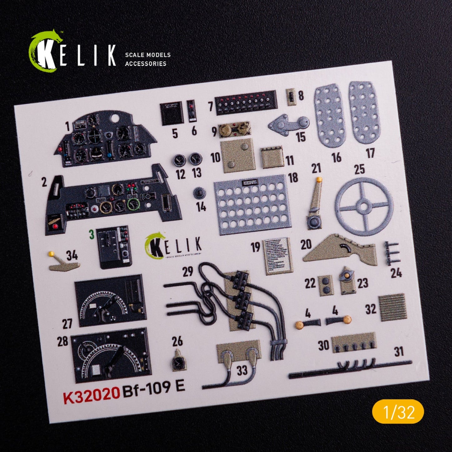 Kelik 1:32 BF-109 E - Interior 3D Decal with 3D printed parts for Trumpeter kit Reskit