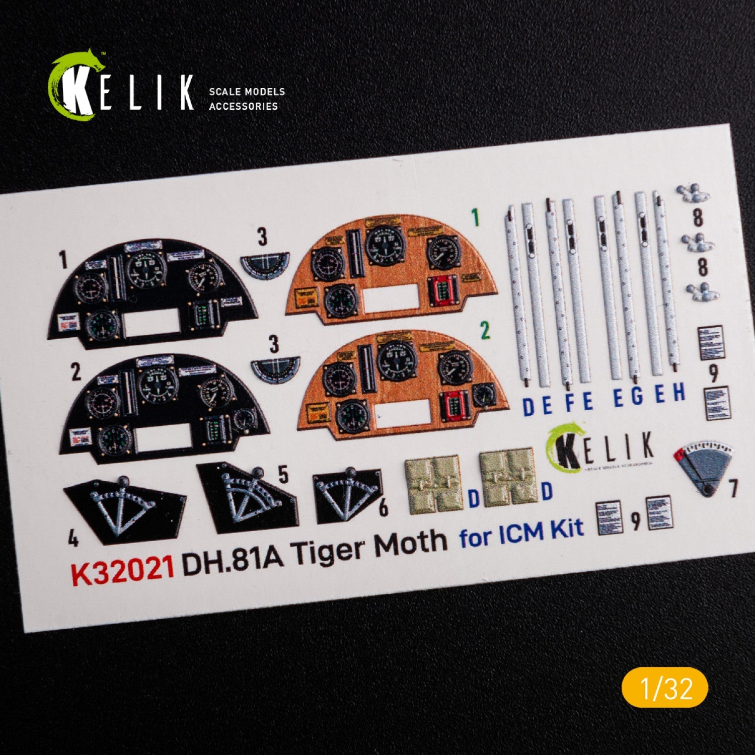 Kelik 1:32 DH.81A Tiger Moth - Interior 3D Decal for ICM kit Reskit