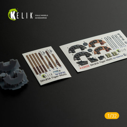 Kelik 1:32 DH.81A Tiger Moth - Interior 3D Decal with 3D printed parts for ICM kit Reskit
