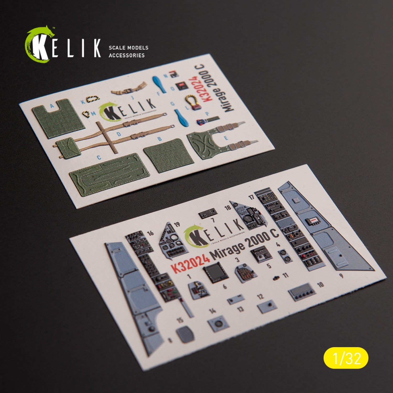 Kelik 1:32 Mirage 2000C - interior 3D decals for Kitty Hawk/Zimi models kit Reskit