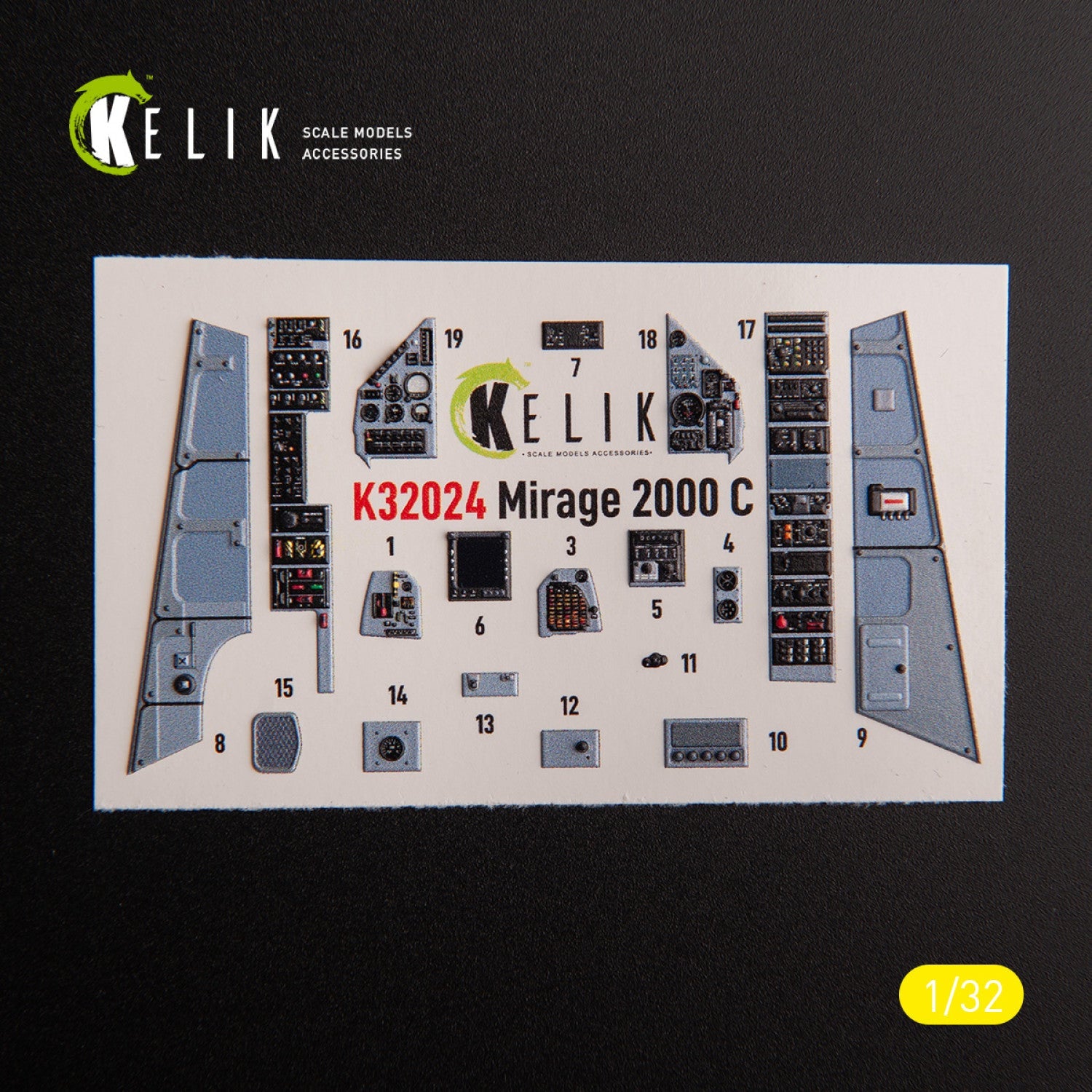 Kelik 1:32 Mirage 2000C - interior 3D decals for Kitty Hawk/Zimi models kit Reskit