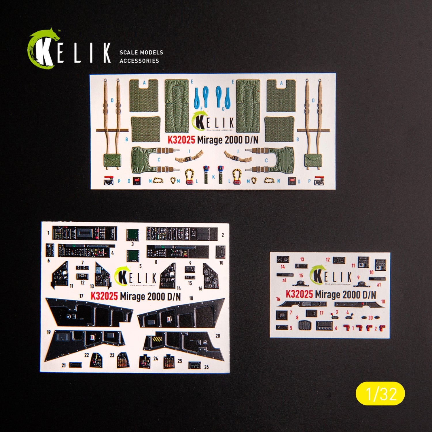 Kelik 1:32 Mirage 2000D/N - interior 3D decals for Kitty Hawk/Zimi models kit Reskit