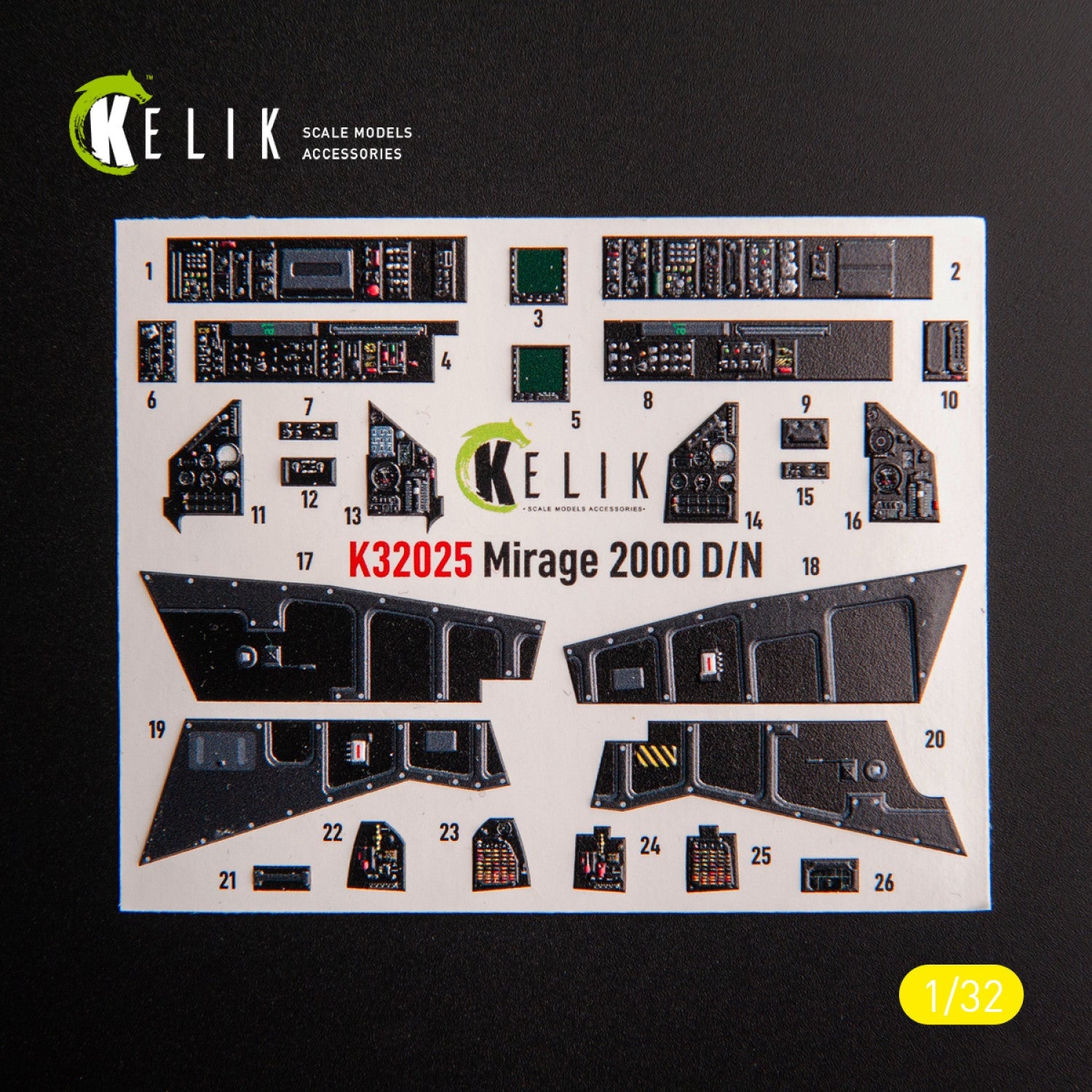 Kelik 1:32 Mirage 2000D/N - interior 3D decals for Kitty Hawk/Zimi models kit Reskit