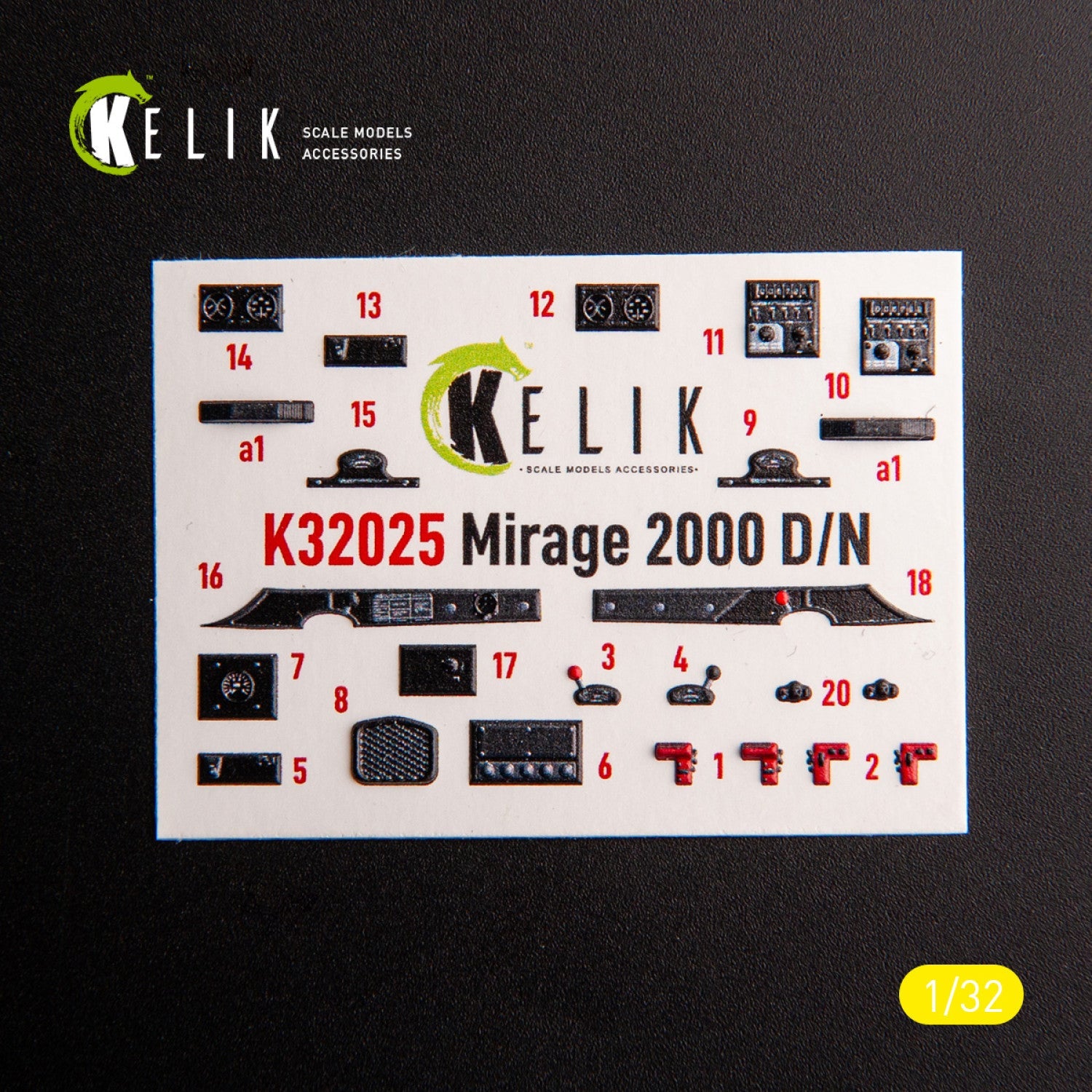 Kelik 1:32 Mirage 2000D/N - interior 3D decals for Kitty Hawk/Zimi models kit Reskit
