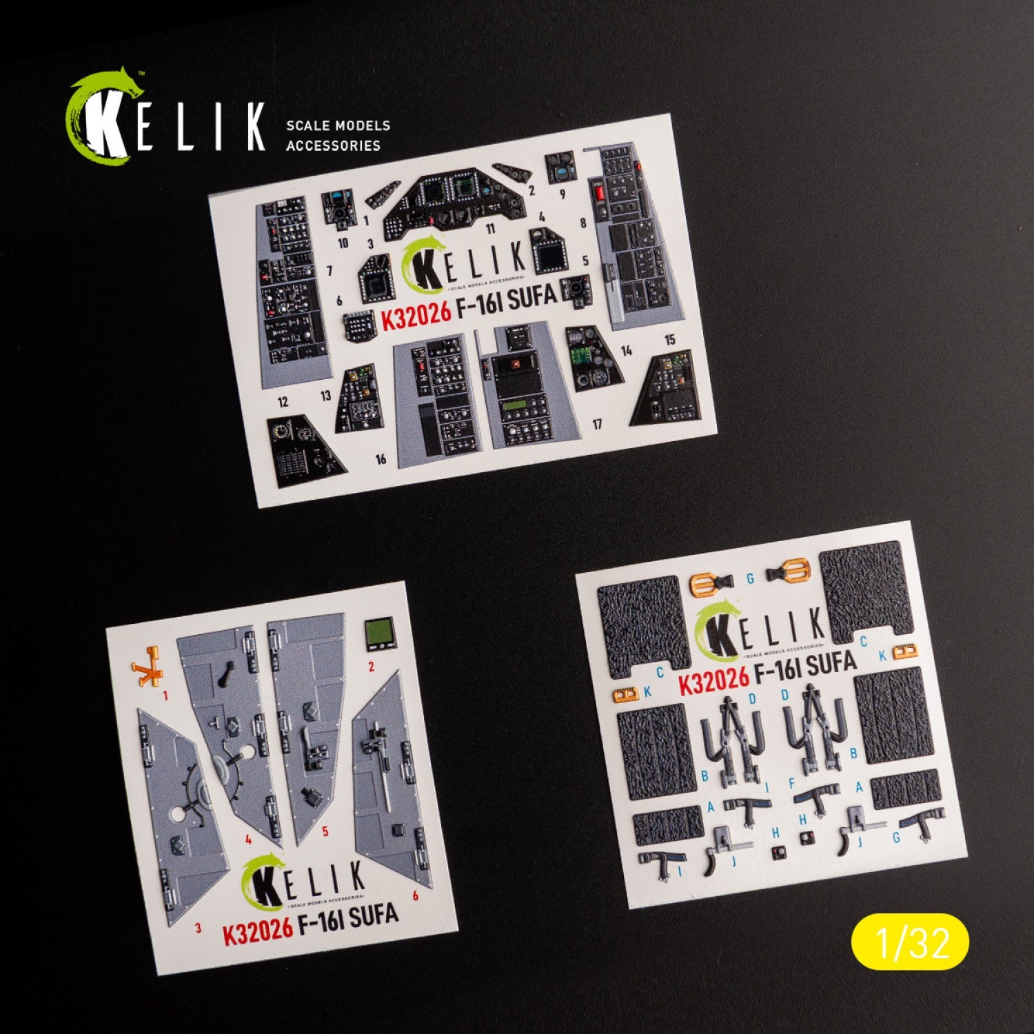 Kelik 1:32 F-16I "Sufa" - interior 3D decals for Academy kit Reskit