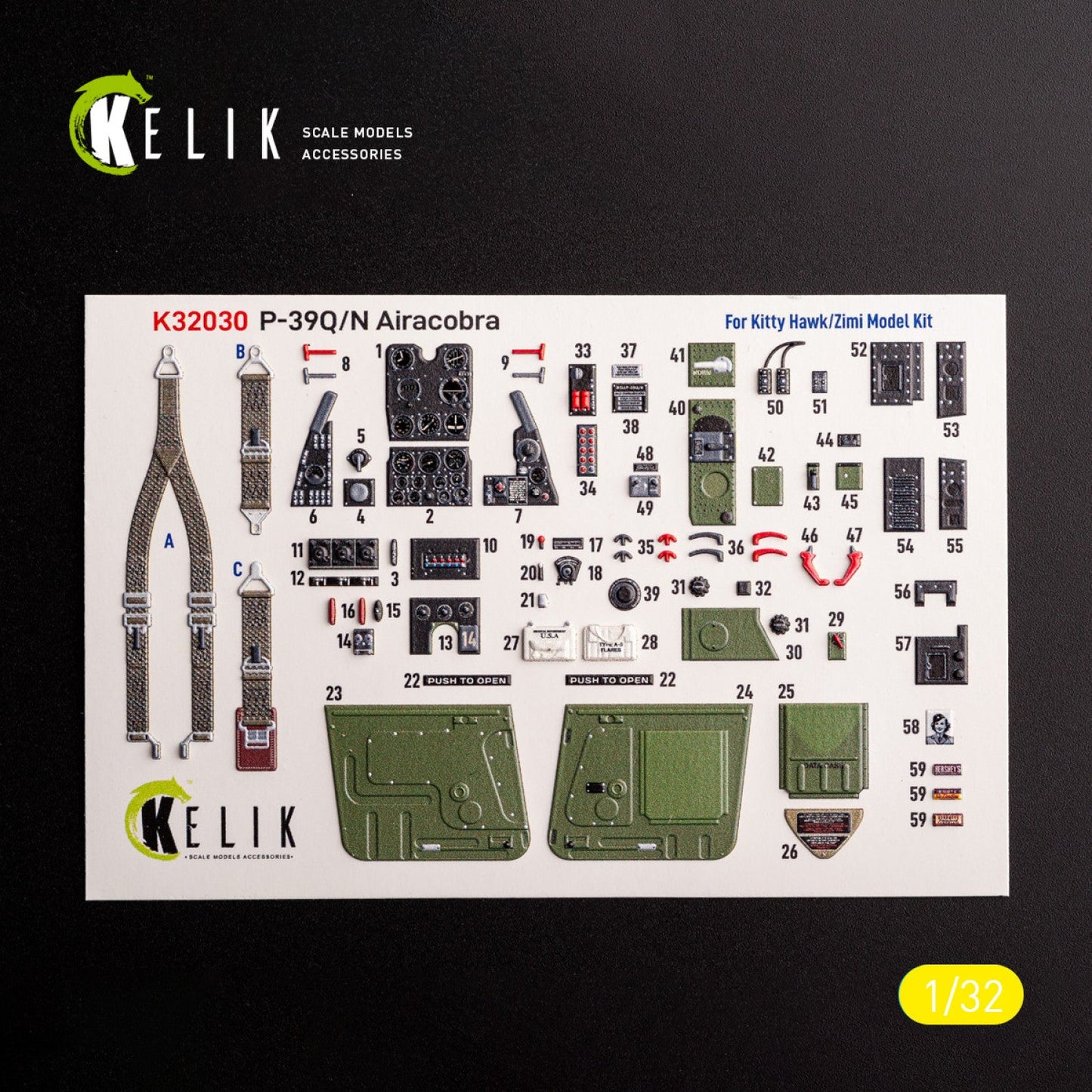 Kelik 1:32 P-39Q/N - interior 3D decals for Kitty Hawk/Zimi models kit Reskit