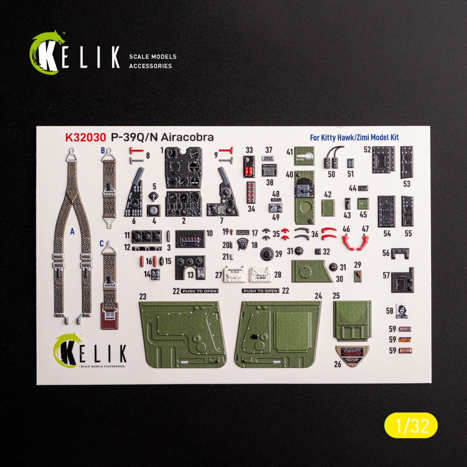 Kelik 1:32 P-39Q/N - interior 3D decals for Kitty Hawk/Zimi models kit Reskit