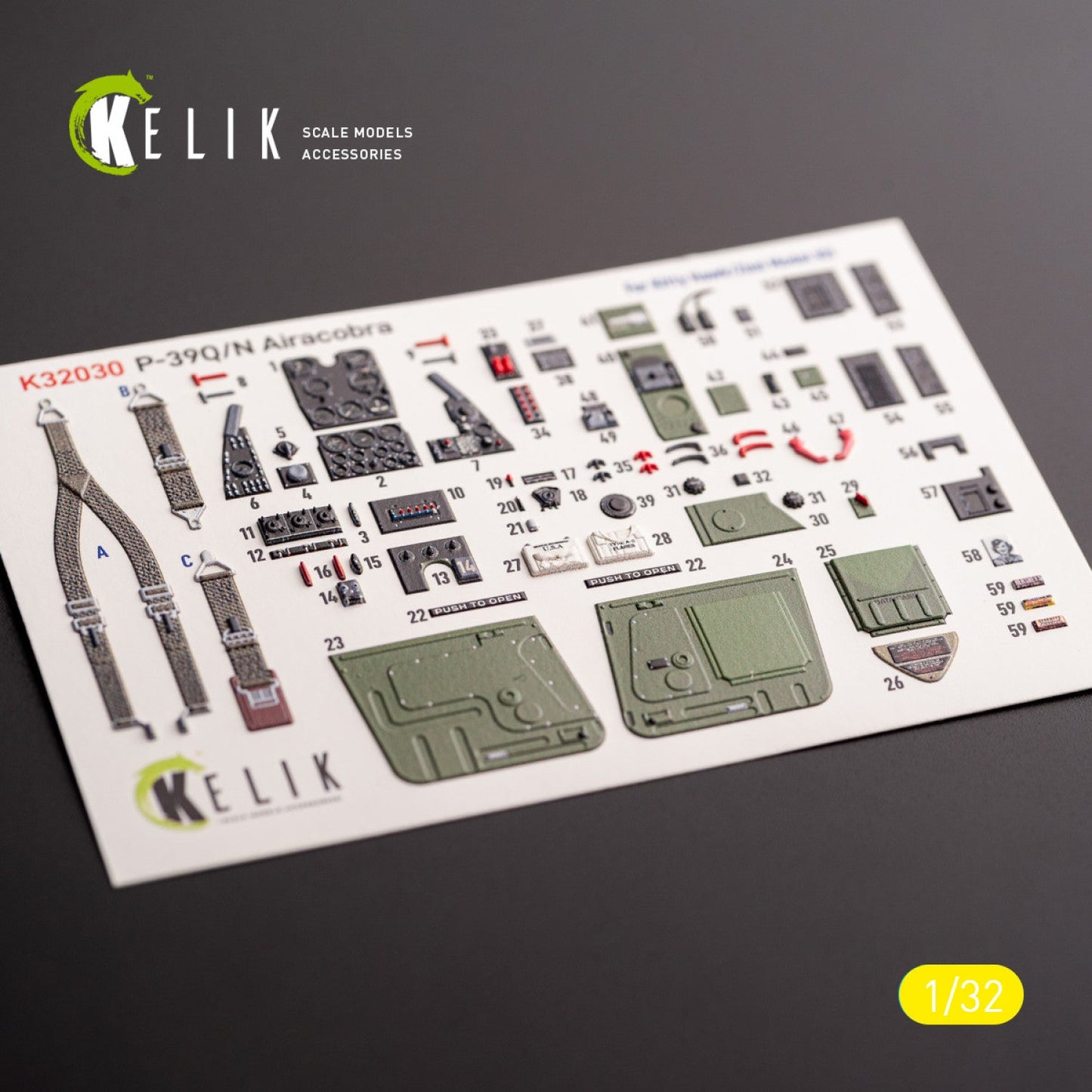 Kelik 1:32 P-39Q/N - interior 3D decals for Kitty Hawk/Zimi models kit Reskit