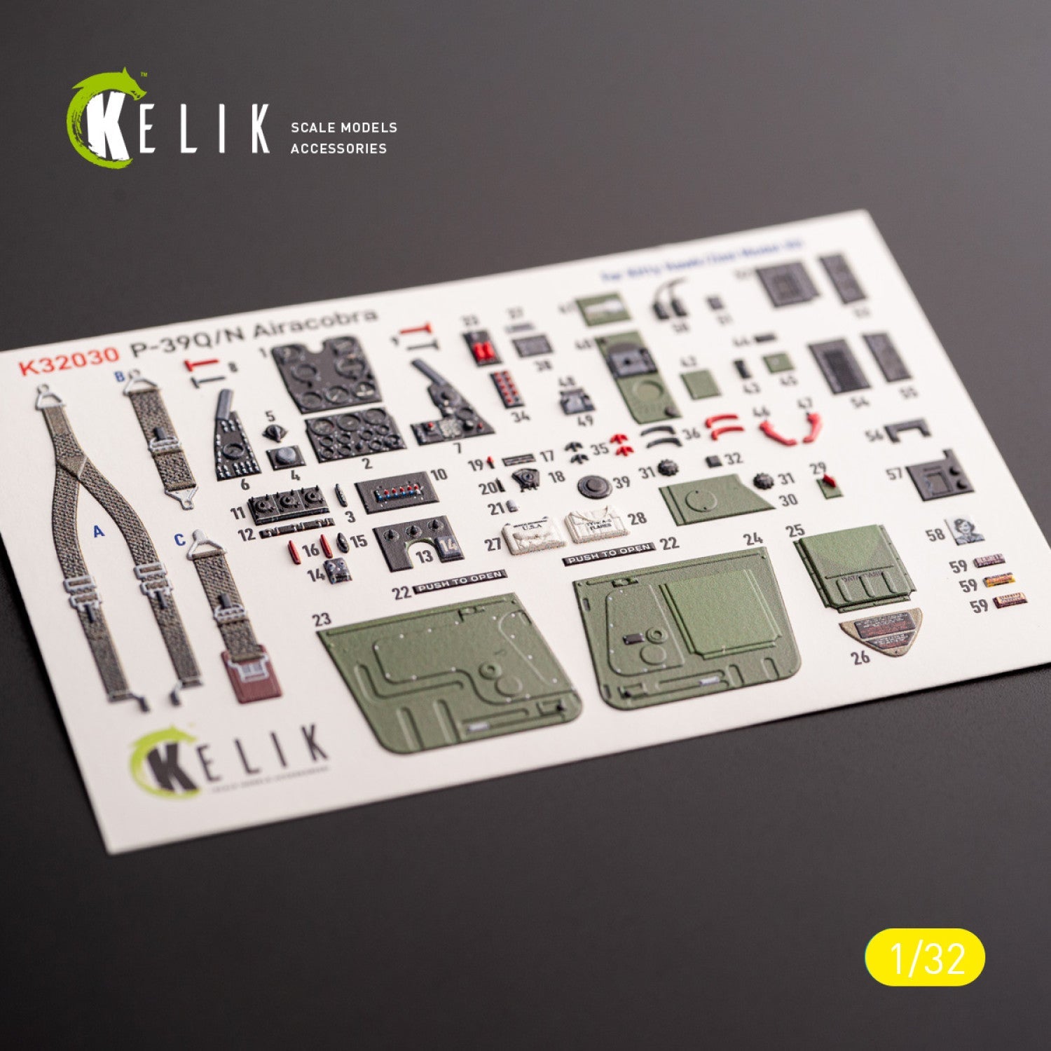 Kelik 1:32 P-39Q/N - interior 3D decals for Kitty Hawk/Zimi models kit Reskit