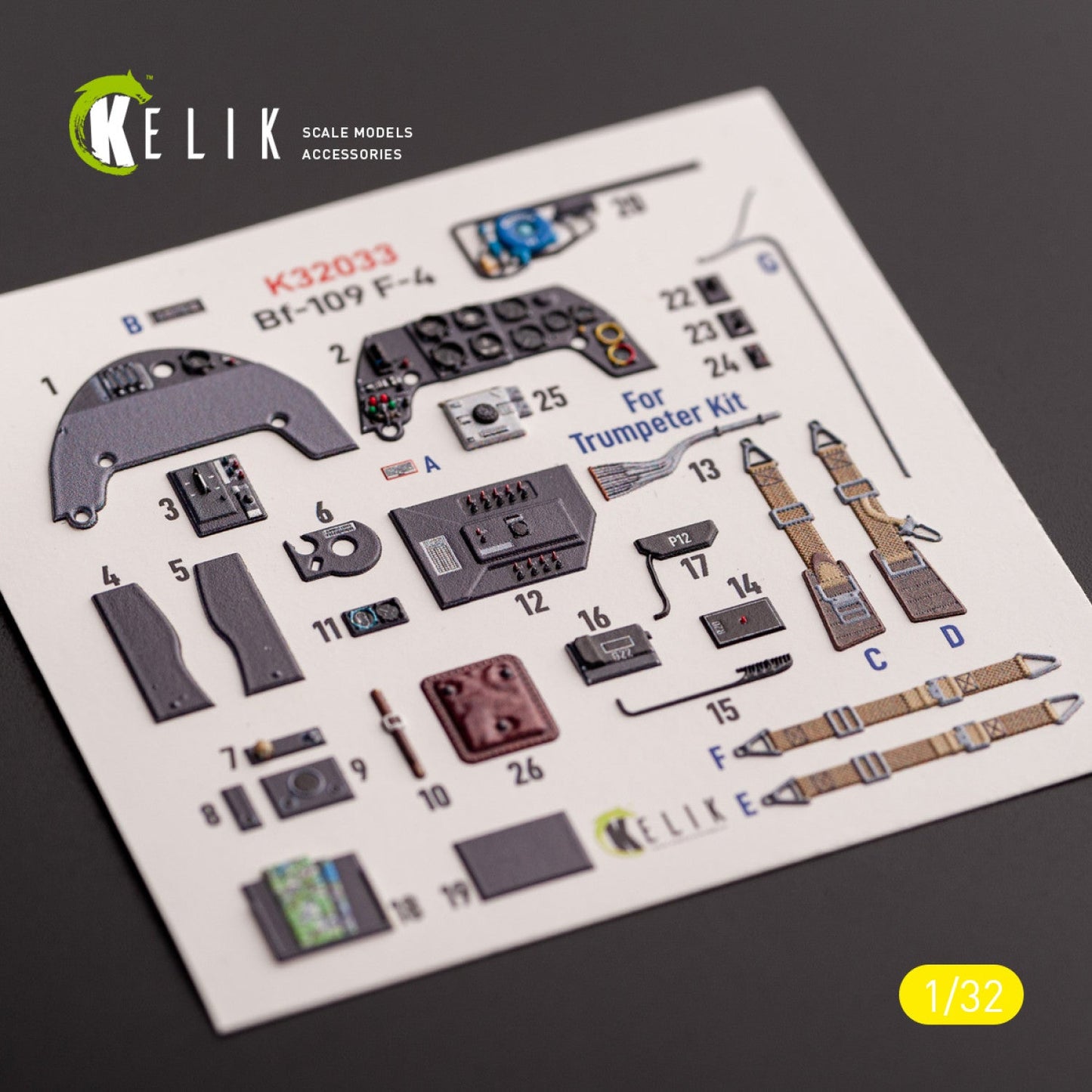 Kelik 1:32 BF-109 F-4 - interior 3D decals for Trumpeter kit Reskit
