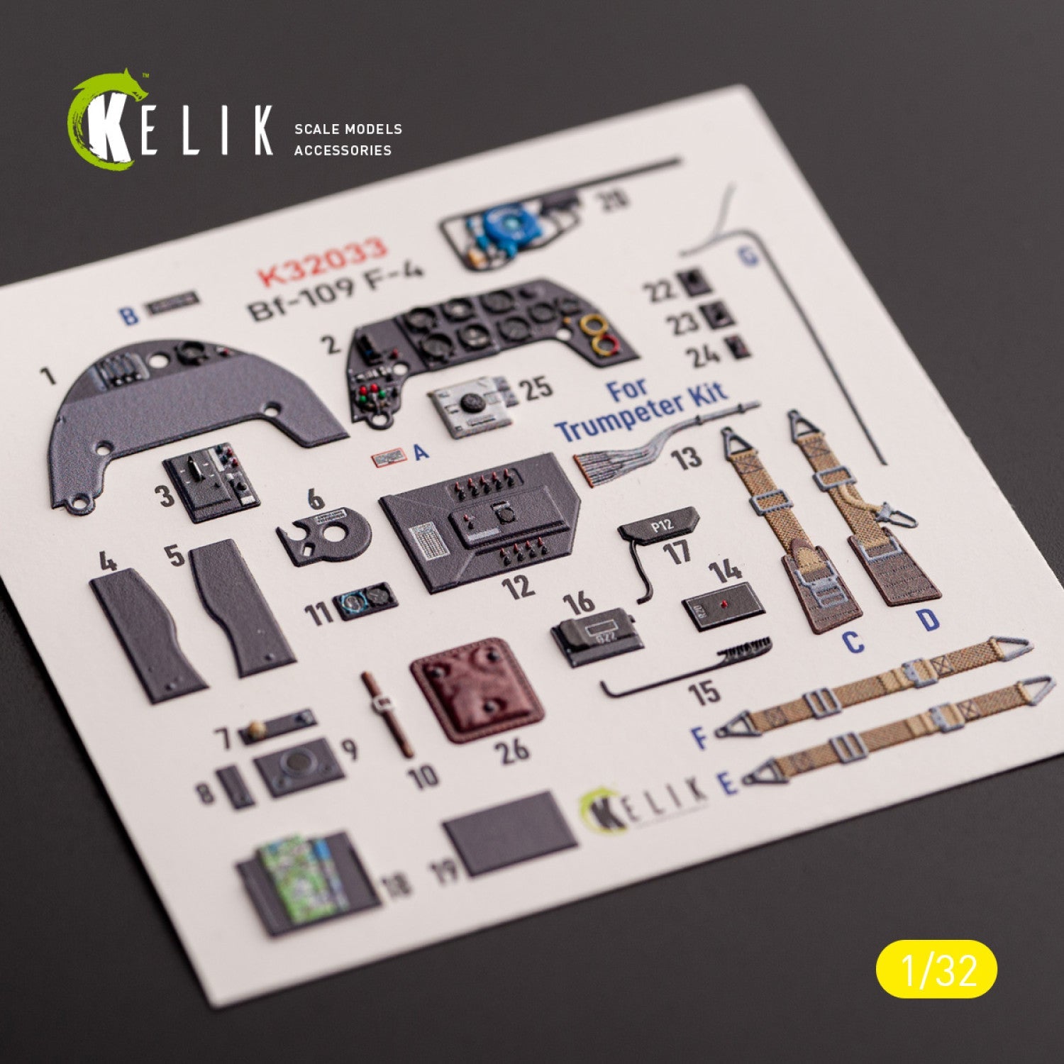 Kelik 1:32 BF-109 F-4 - interior 3D decals for Trumpeter kit Reskit
