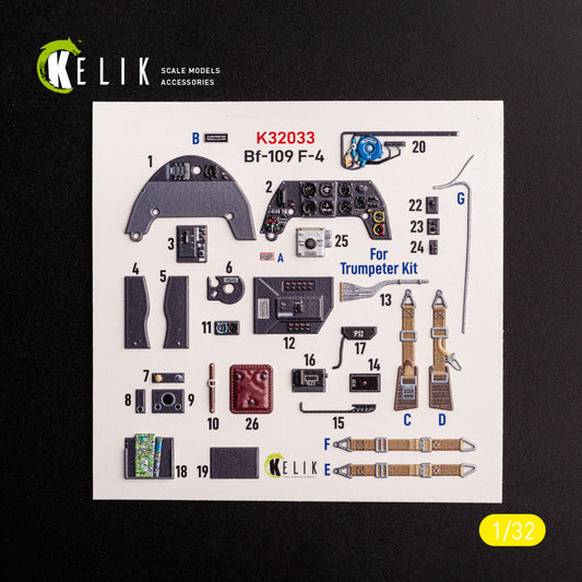 Kelik 1:32 BF-109 F-4 - interior 3D decals for Trumpeter kit Reskit