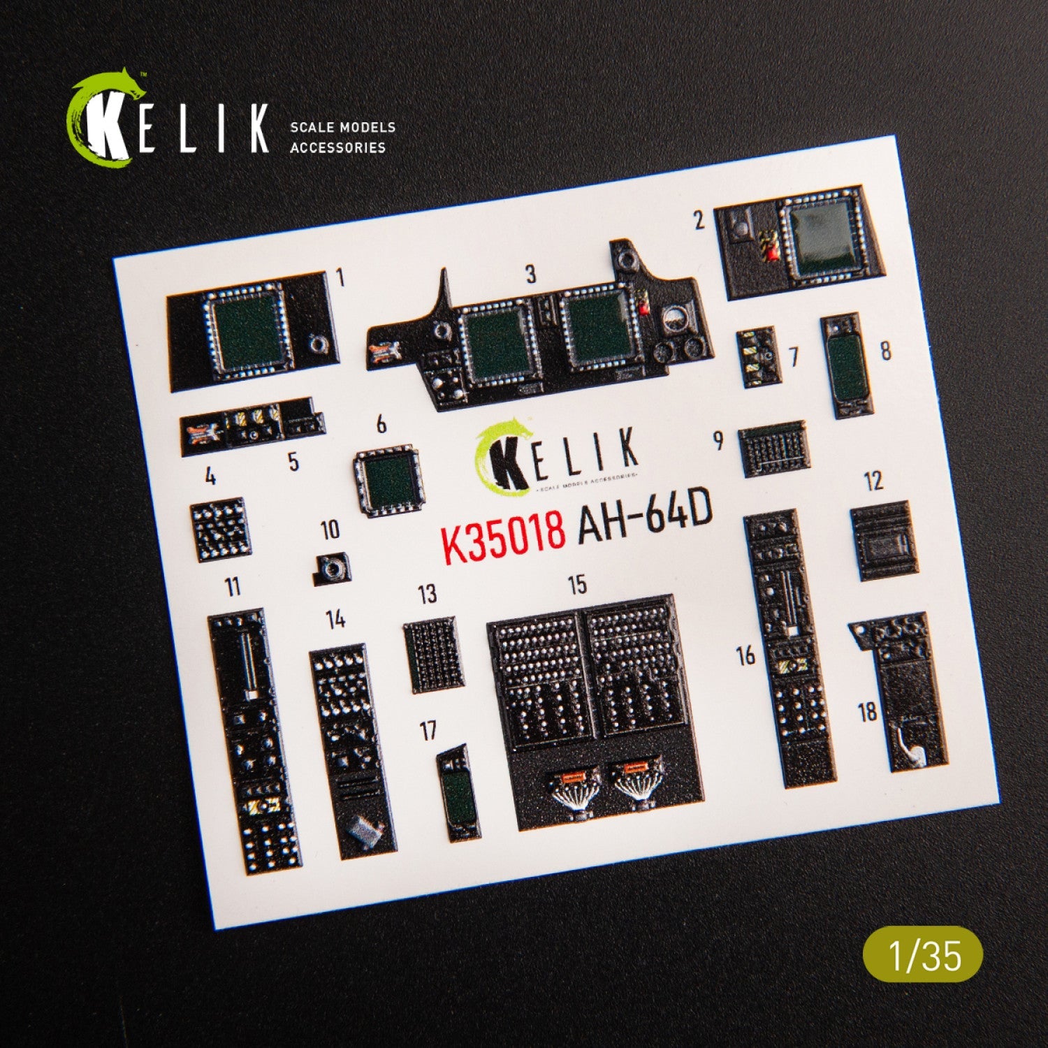 Kelik 1:35 AH-64D Apache interior 3D decals for Takom kit Reskit