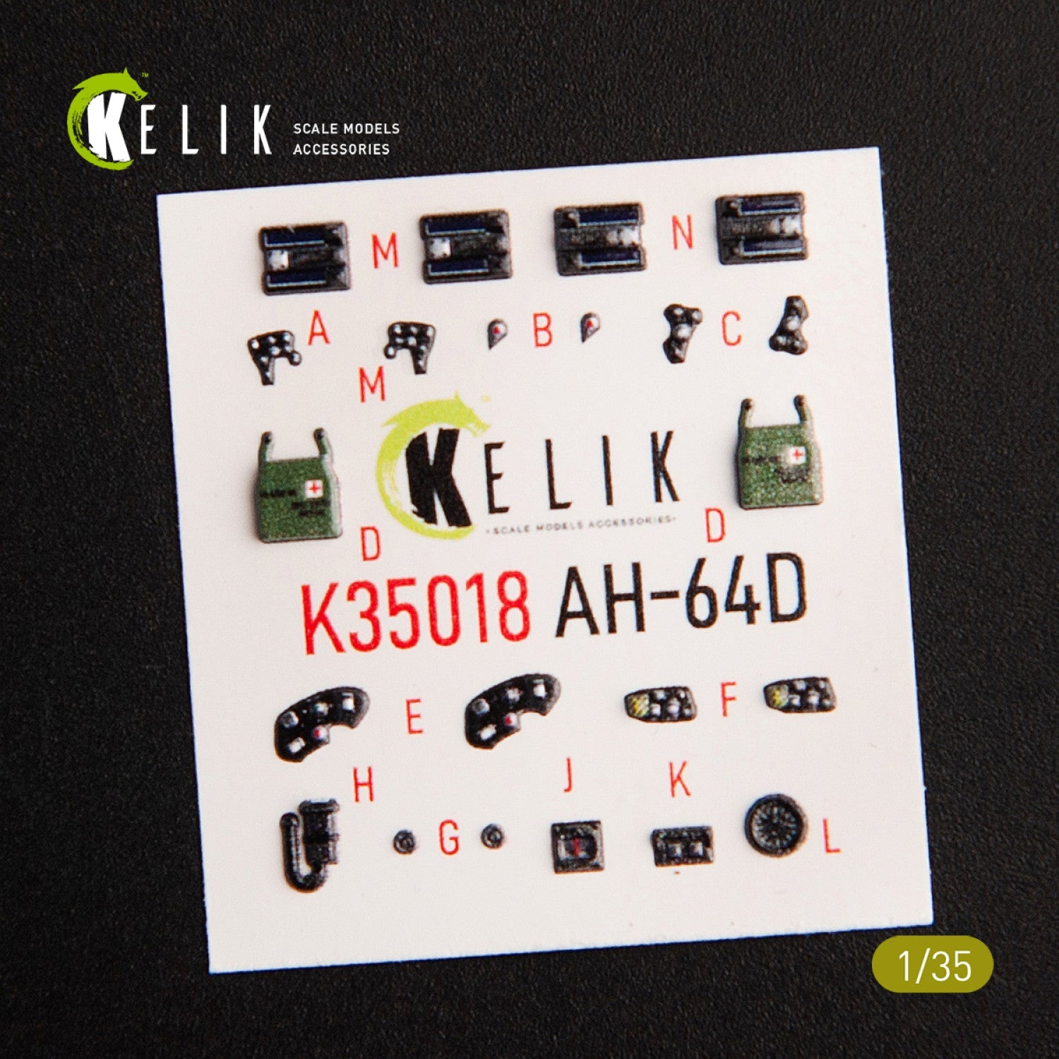 Kelik 1:35 AH-64D Apache interior 3D decals for Takom kit Reskit