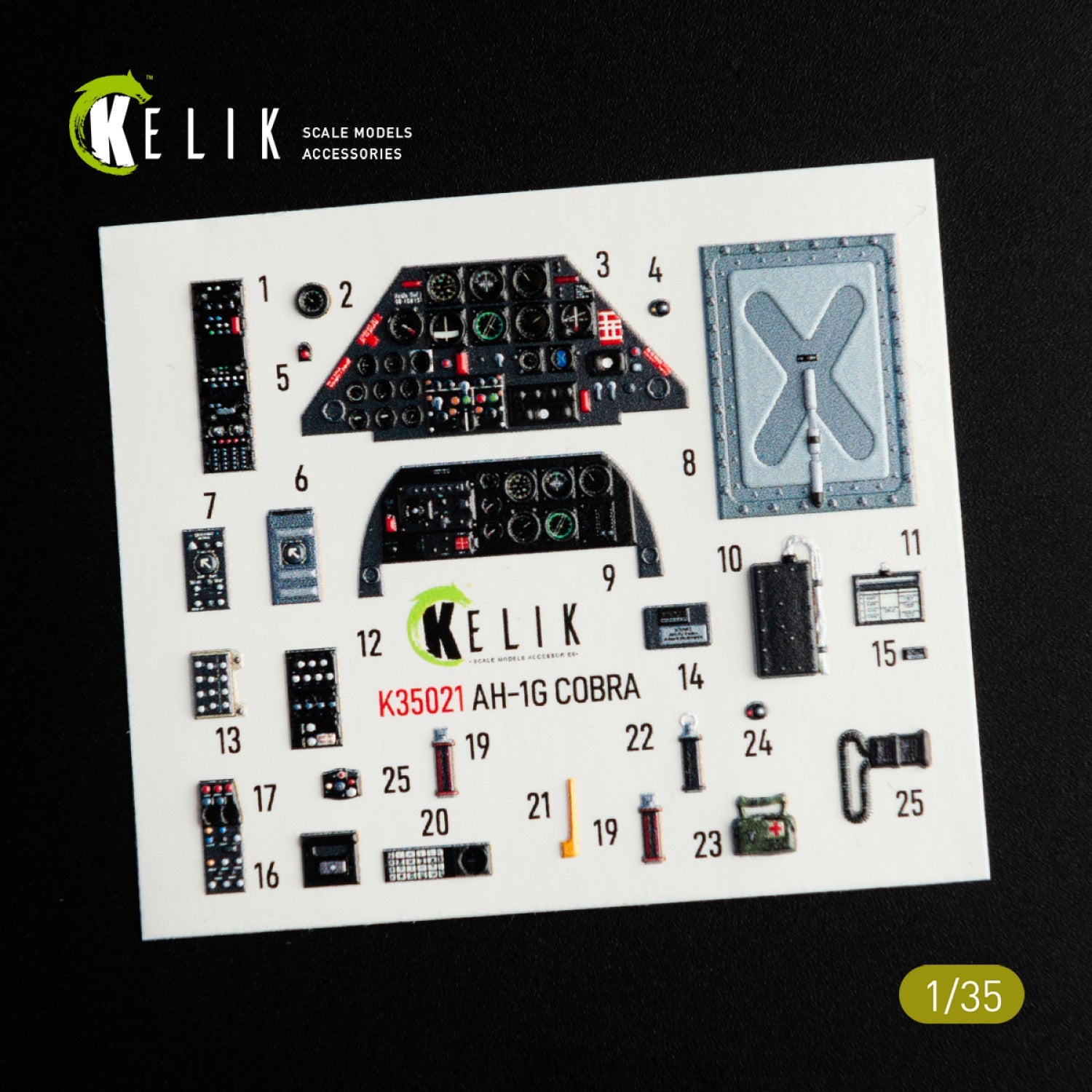 Kelik 1:35 AH-1G "Cobra" interior 3D decals for ICM kit Reskit