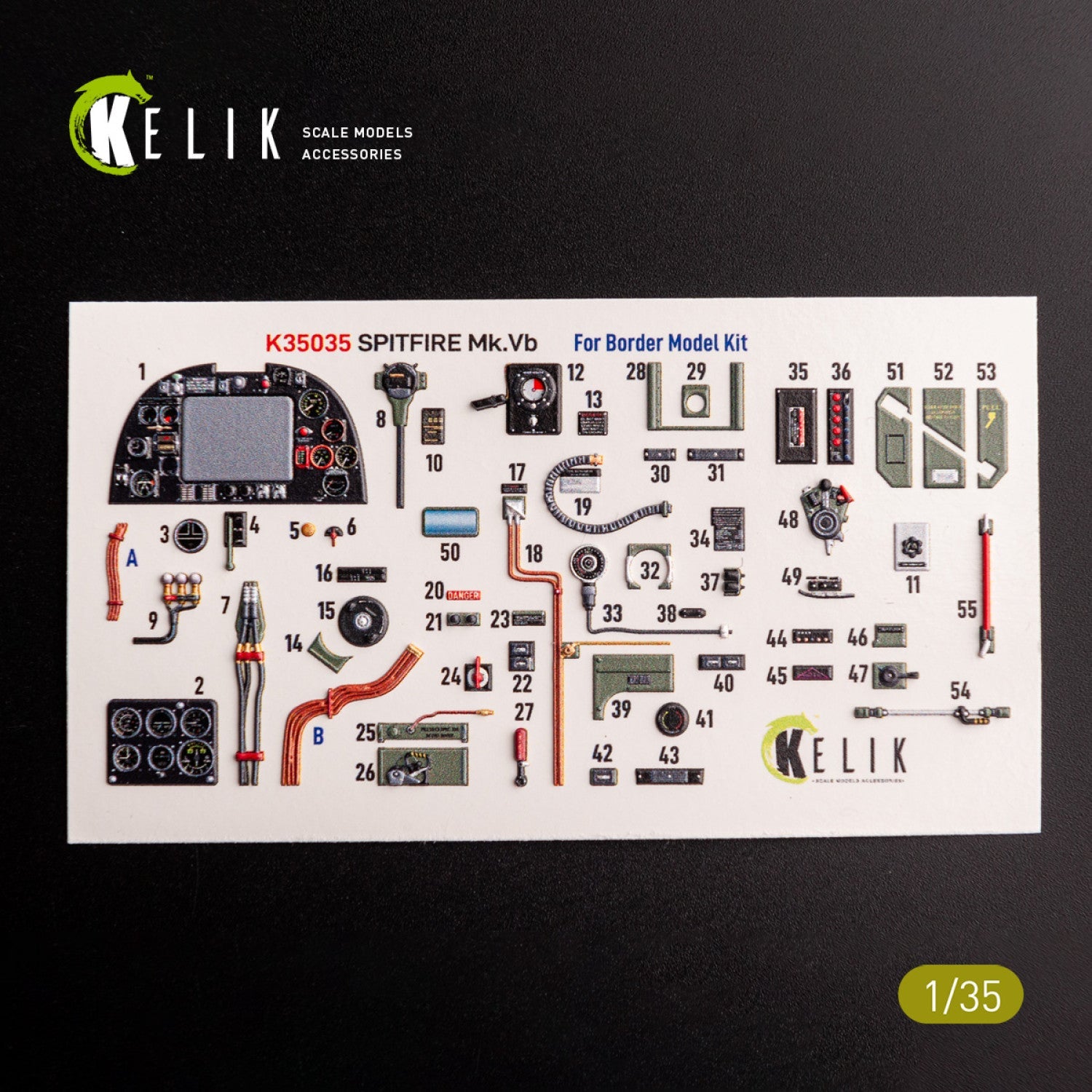 Kelik 1:35 Spitfire Mk.VB - interior 3D decals for Border Models kit Reskit