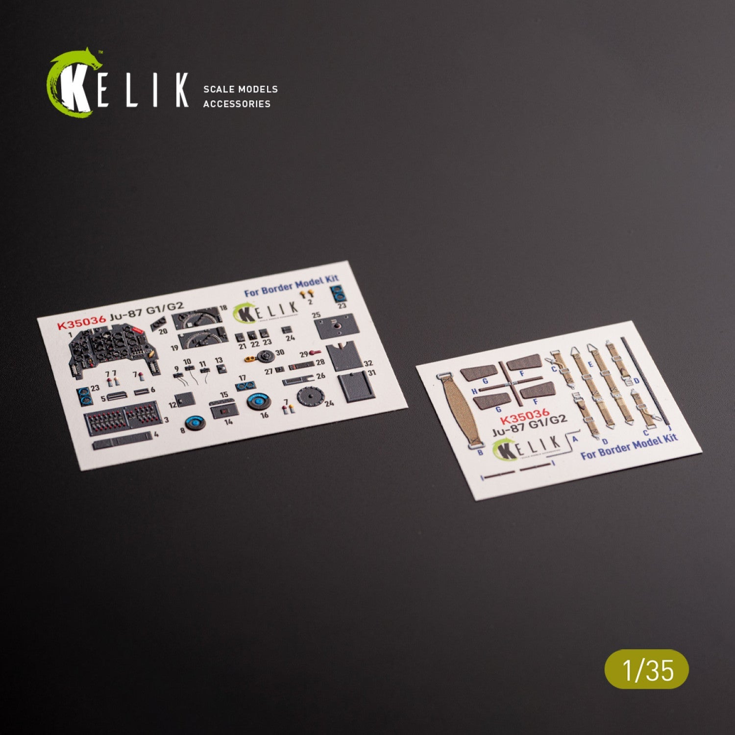 Kelik 1:35 Ju-87 G1/G2 - interior 3D decals for Border Models kit Reskit