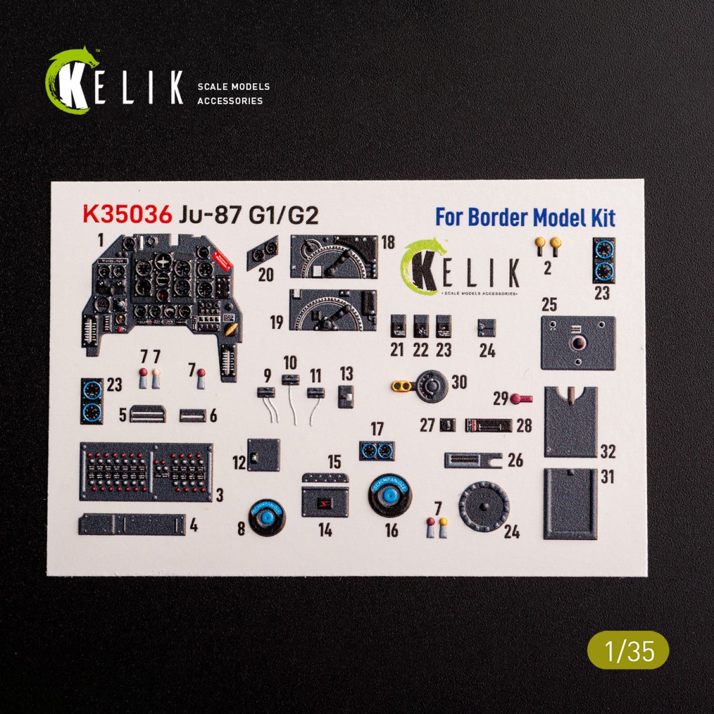 Kelik 1:35 Ju-87 G1/G2 - interior 3D decals for Border Models kit Reskit