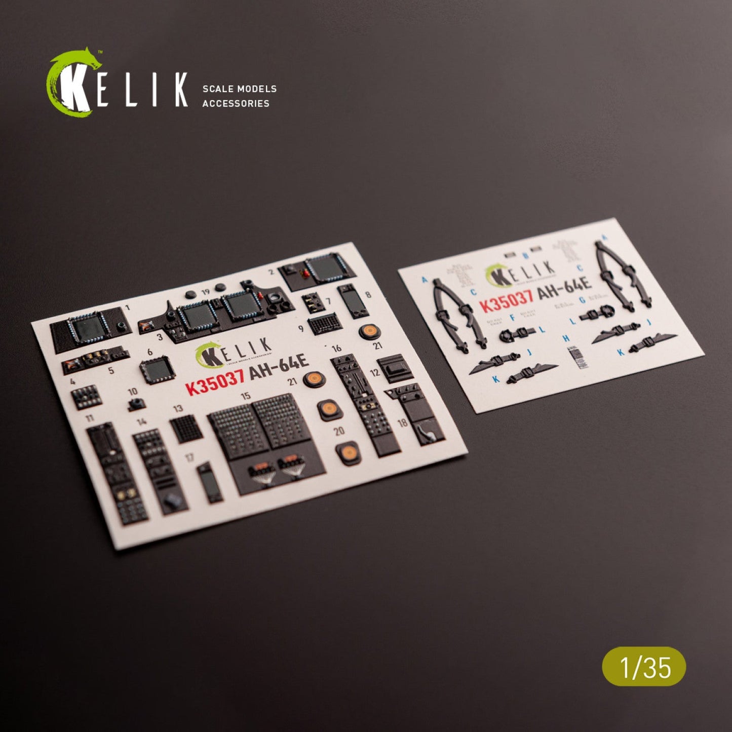 Kelik 1:35 AH-64E Apache interior 3D decals for Takom kit Reskit