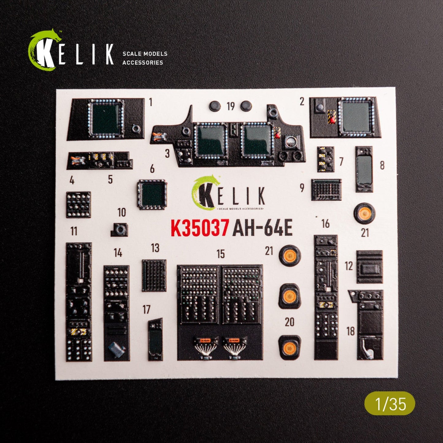 Kelik 1:35 AH-64E Apache interior 3D decals for Takom kit Reskit