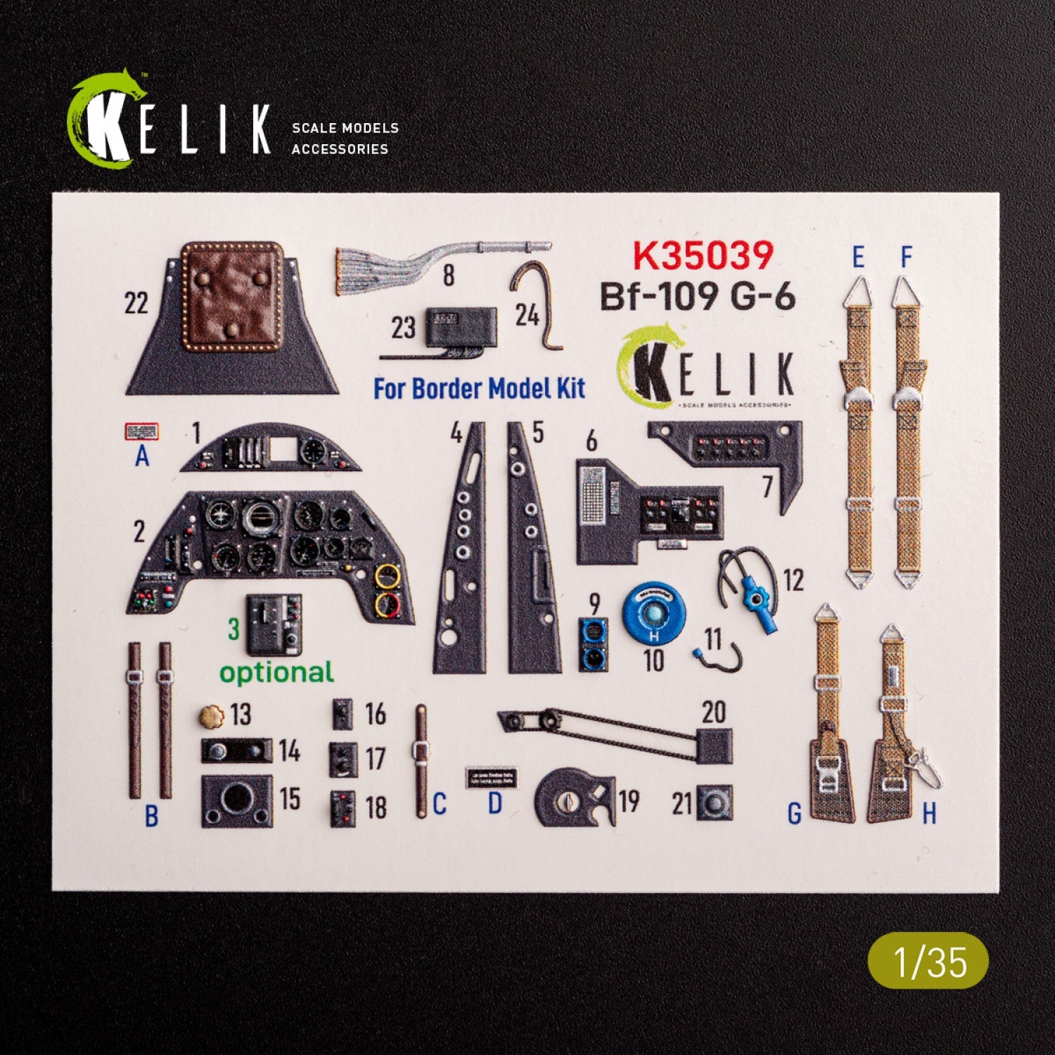 Kelik 1:35 Bf-109 G-6 - interior 3D decals for Border Models kit Reskit